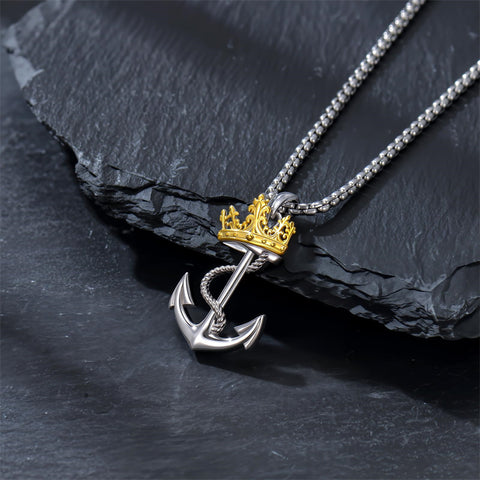 Sterling Silver Earth Swordfish Trident Compass Anchor Pendant Necklace