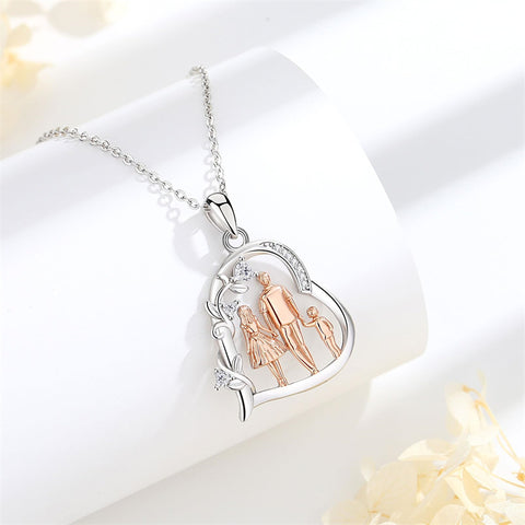 Sterling Silver Cubic Zirconia Mother Daughter Father Daughter Pendant Necklace