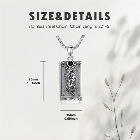 Sterling Silver Obsidian Lover Justice Cat Sun Moon Tarot Card Pendant Necklace
