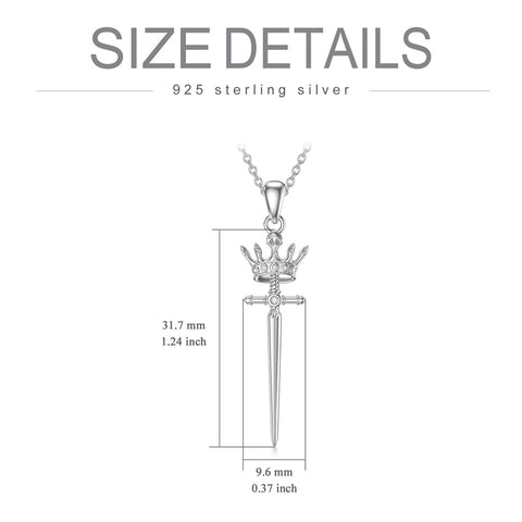 Sterling Silver Crown Sword Pendant Necklace