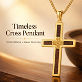 14K Gold Plated Wooden Cross Pendant Necklace Christian Catholic Jewelry Religious Gift
