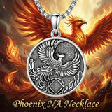 Sterling Silver Phoenix Rising Pendant Necklace NA/AA Sobriety Jewelry