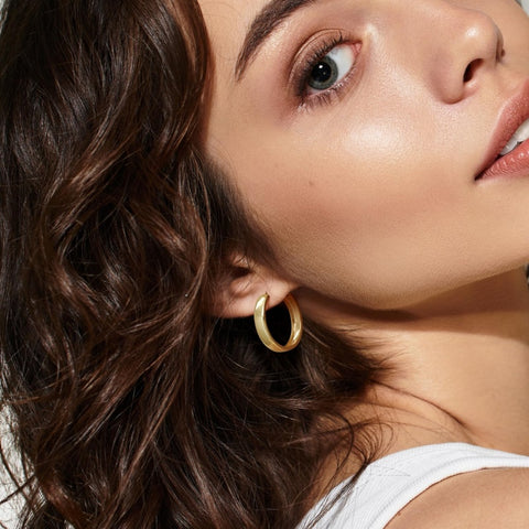 14K Gold Plated Wide-Band Profile Hoop Earring
