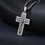 Sterling Silver Wooden Lion Orthodox Sword Wolf Cross Pendant Necklace