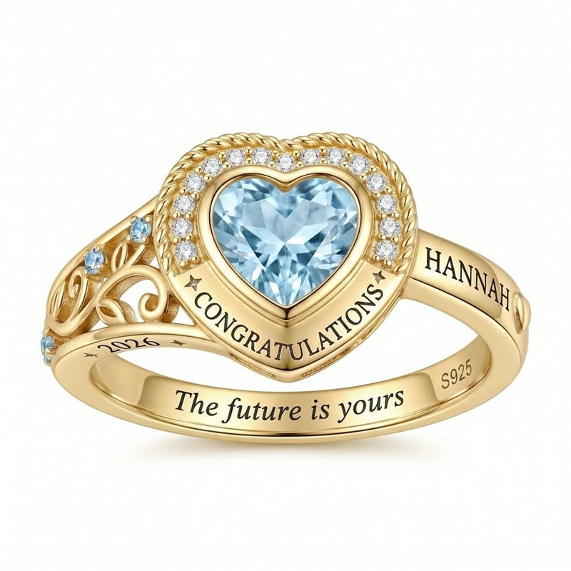 Sterling Silver Personalized  Class Ring for Women Elegant Graduation Gift