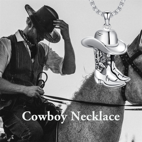 Sterling Silver Cowboy Boot Cowgirl Pendant Necklace