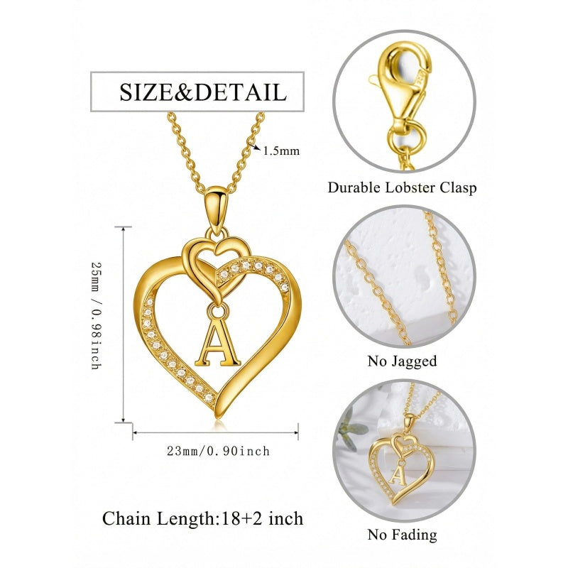Heart Initial A-Z Pendant Necklace for 14K Gold Plated Women Initials Jewelry Gifts