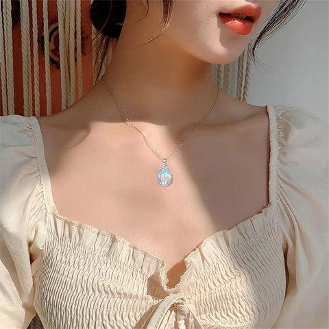 Sterling Silver Moonstone Teardrop Father Daughter Mother Daughter Pendant Necklace