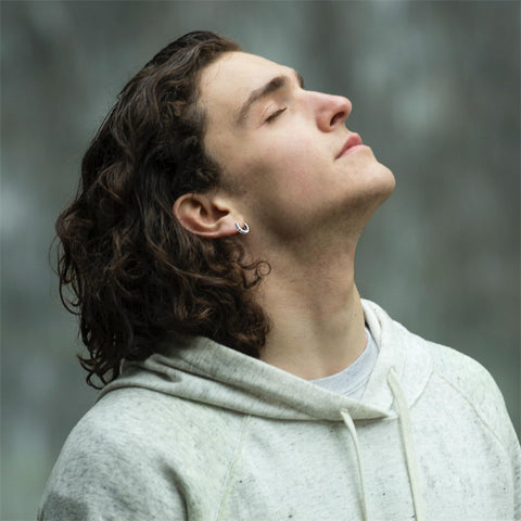 Sterling Silver Cross Celtic Knot Turquoise Hoop Earring for Men