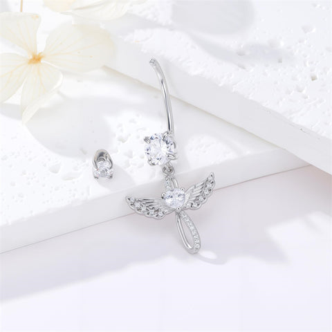 Sterling Silver Cubic Zircon Angel Wings Mermaid Tail Palm Tree Pet Paw Print Belly Button Ring