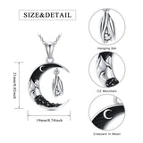 Gothic Jewelry Bat/Cat/Wolf/Spider Pendant Sterling Silver Crescent Moon Necklace for Women Girls Black Jewelry Gifts
