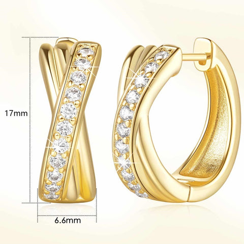 14K Gold Plated Cubic Zirconia X-shaped Huggie Earrings for Women