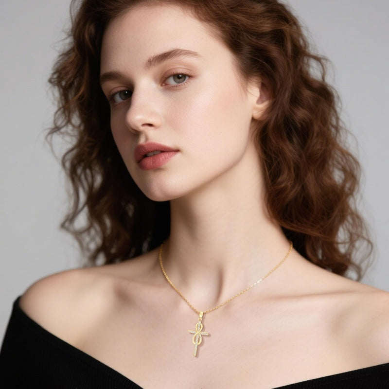 14K Gold Plated Cross Infinity  Pendant Necklace  for Women