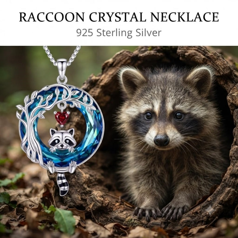 Sterling Silver Blue Crystal  Tree of Life Raccoon Bunny Cat Corgi  Pendant  Necklace  Anniversary Birthday Gifts