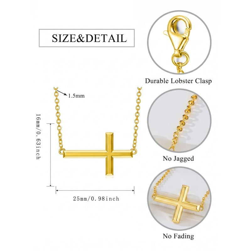 14K Gold Plated Cross Pendant Necklace for Women