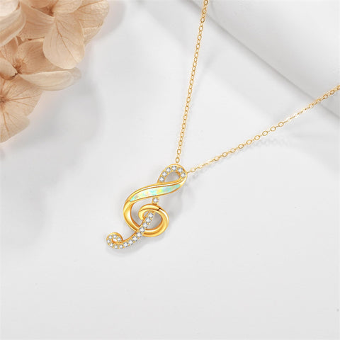 14K Yellow Gold Music Note Pendant Necklace