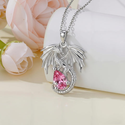 Sterling Silver Dragon Birthstone Necklace Jewelry Gifts for Dragon Lovers, Birthday Anniversary