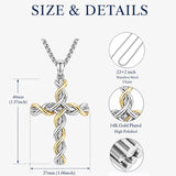 14K Gold Plated Two Tone Cross Pendant Necklace Christian Jewelry Religious Gift