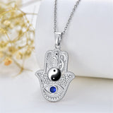 Yin Yang Hamsa Necklace 925 Sterling Silver Hand of Fatima Pendant Necklace Hamsa Jewelry Gifts for Women Men for Birthday Christmas