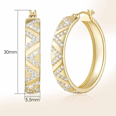 14K Gold Plated V-Shaped Cubic Zirconia Hoop Earrings for Women
