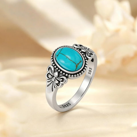 14K Gold Plated Turquoise Ring Western Jewelry Anniversary Birthday Gift for Women