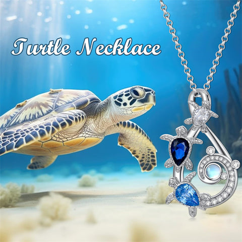 Turtle Necklace 925 Sterling Silver Wave Infinity Necklace Ocean Jewelry Turtle Gifts for Women Mom Mother's Day Gift