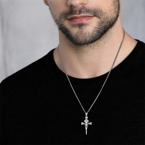 Sterling Silver Cross Christian Pendant Necklace for Men