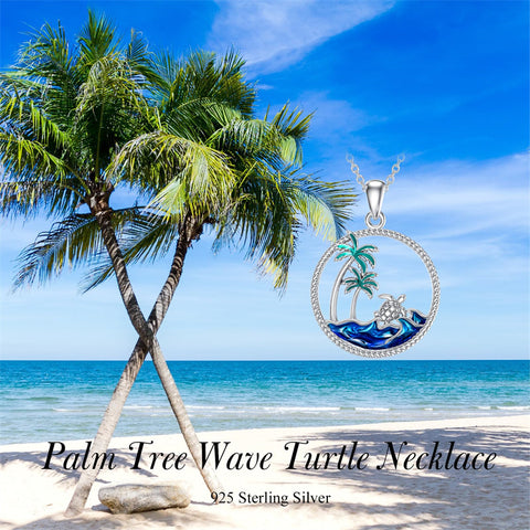 Sterling Silver Palm Tree Otter Turtle Pendant Necklace Gift For Women Girls