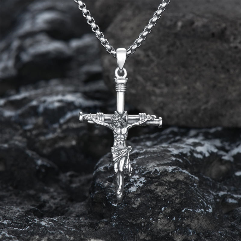 Sterling Silver Wooden Cross Pendant Necklace