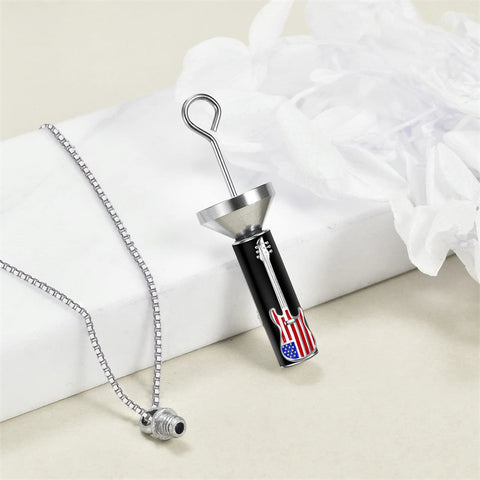 Urn Necklace for Ashes Sterling Silver Cremation Pendant Guitar American Flag Memorial Jewelry Gifts for Men Women