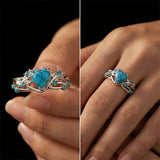 Sterling Silver Personalized Engraved 1-3CT Turquoise Engagement  Wedding Promise Ring Set for Her