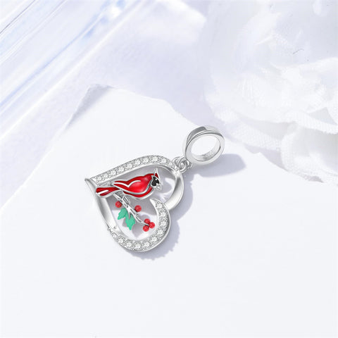 Sterling Silver Red Cardinal Bird Charm Beads