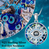 Evil Eye Necklace 925 Sterling Silver I Love You 100 Languages Necklace Evil Eye Pendant Jewelry Gifts for Women Men