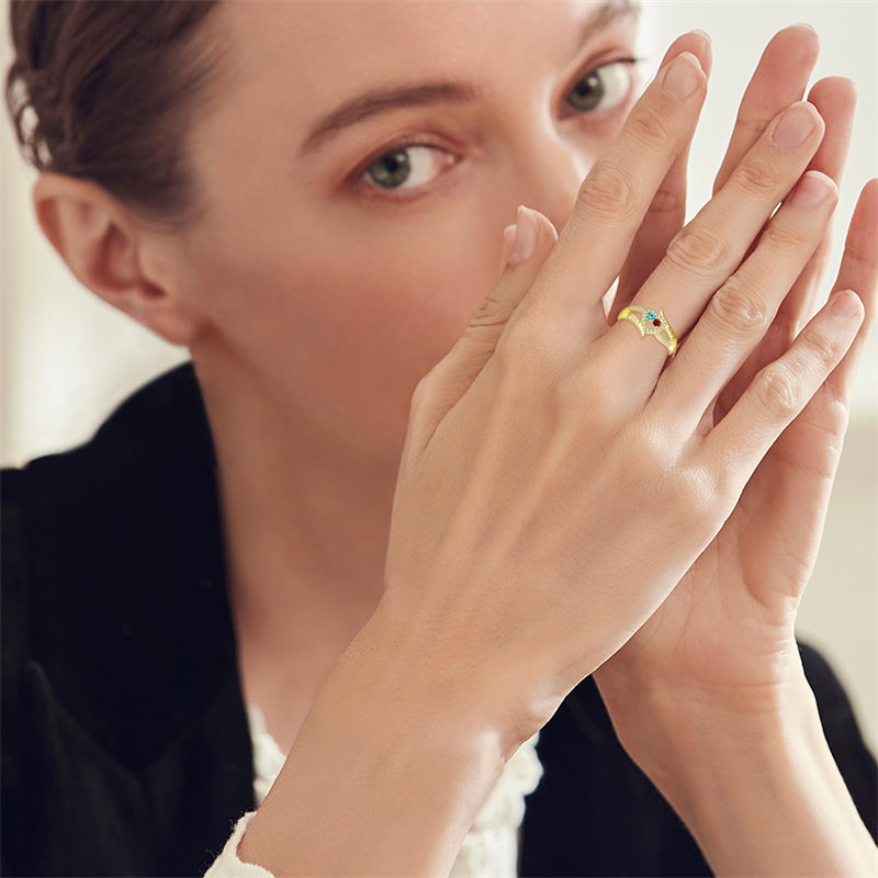 10K 14K 18K Gold Personalized 2 Birthstones Engraved Ring Mother's Day Gift