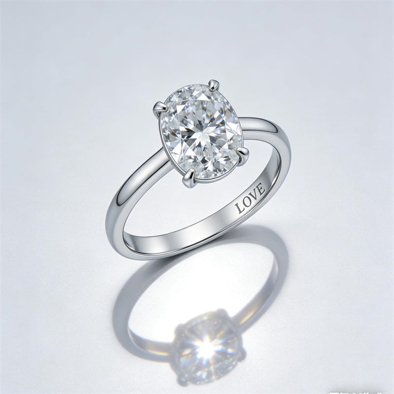 Sterling Silver 10K 14K 18K Gold Personalized Engraved Moissanite Wedding Engagement Promise Band Ring