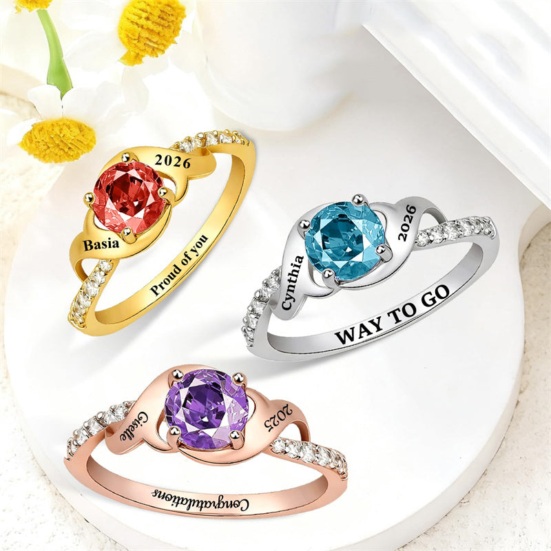 Copper Personalized Birthstone Engraved Class Ring for Women Graduation Gifts for Her