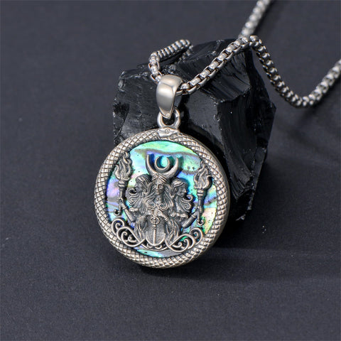 Sterling Silver Triple Moon Goddess Tetragrammaton Lilith Hecate  Pagan Wiccan Amulet Pendant Necklace