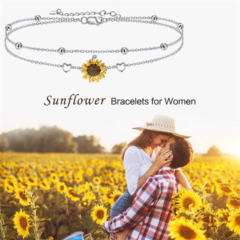 Bracelet Gifts for Women 925 Sterling Silver Sunflower Bracelet Fashion Jewelry Annivesary Birthday Gifts for Women Wife Mom Grandma