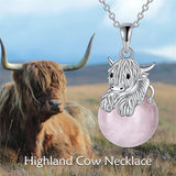 Highland Cow Necklace Sterling Silver Rose Quartz Pendant Jewelry Gift for Women Girls