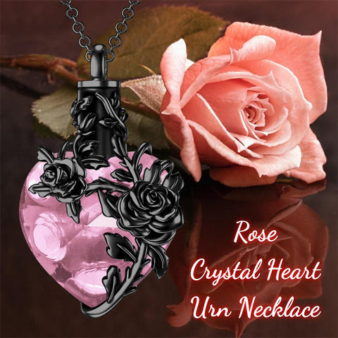 Sterling Silver Heart Crystal Rose Urn Necklaces for Ashes for Women