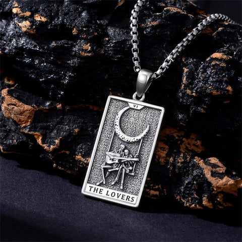 Sterling Silver Lovers Hierophant Magician Three of Swords Wheel of Fortune SkeletonTarot Card Pendant Necklace