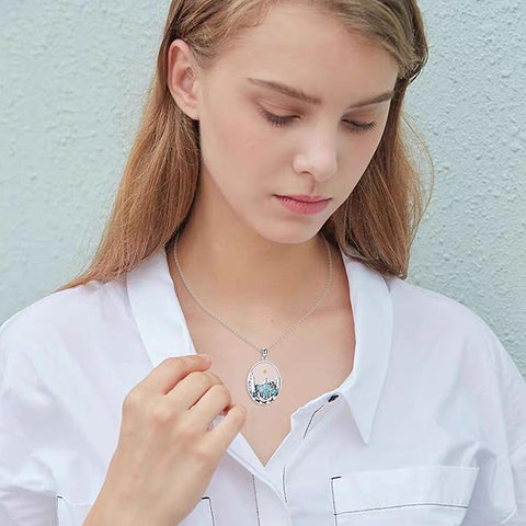 Sterling Silver Mountain Bear Pine Tree Sun Ocean Snowy Mountain Pendant Necklace
