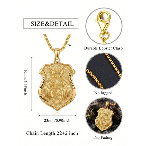 14K Gold Plated Saint Medal Christian  Pendant Necklace for Men