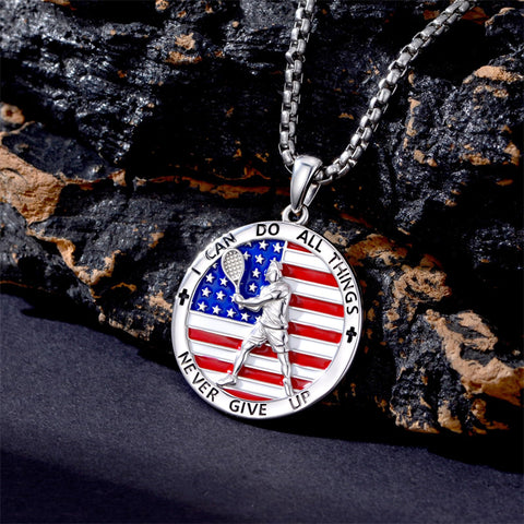 Sterling Silver American Flag Baseball  Basketball Boxing Football Golf Sports Pendant Necklace