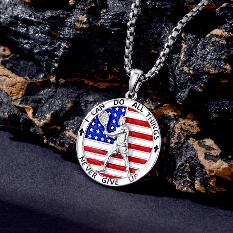 Sterling Silver American Flag Baseball  Basketball Boxing Football Golf Sports Pendant Necklace