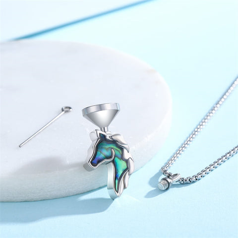 Horse Cremation Jewellery Urn Necklaces 925 Sterling Silver Horse Necklace Abalone Shell Ashes Jewellery Memorial Gifts