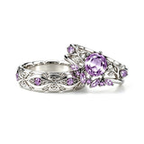 Sterling Silver 10K 14K 18K Gold Purple Gemstone Amethyst  Rings Set Couple Promise Rings Wedding Anniversary Rings
