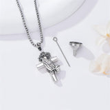 Sterling Silver Crown of Thorns Serenity Prayer Cross Urn Necklace for Ashes