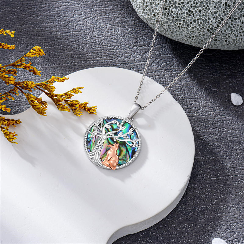 Sterling Silver Abalone Shell Tree of Life Lion Wolf Cat Dog Pendant Necklace