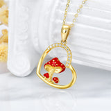 Gold Mushroom Necklace for Women Mushroom Pendant Necklace Mushroom Jewelry Mushroom Heart Pendant Necklace Gifts for Her 16+1+1 Inch